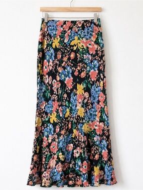 Maeve Anthropologie Black Multicolor Floral Maxi Skirt 100% Viscose Size Large